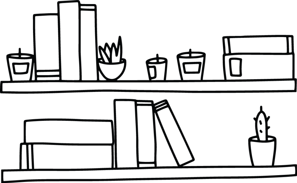 Outlined drawing of a Bookshelf