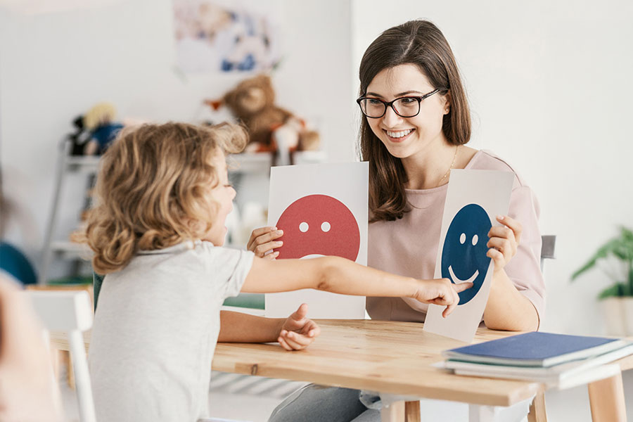 Emotion emoticons used by a psychologist during a home-based ABA therapy session with a child with an autism spectrum disorder.